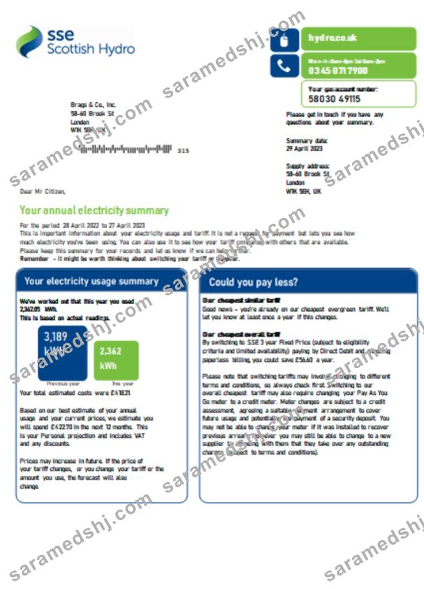 SSE Energy utility business bill,  SCR 2